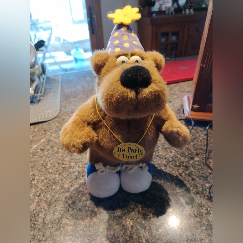 Party Time Bear Plush with Blue Shoes Vintage